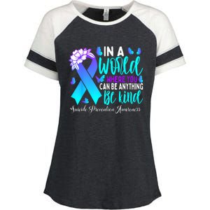 Be Kind Teal Purple Ribbon Suicide Prevention Awareness Enza Ladies Jersey Colorblock Tee