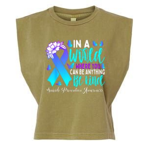 Be Kind Teal Purple Ribbon Suicide Prevention Awareness Garment-Dyed Women's Muscle Tee