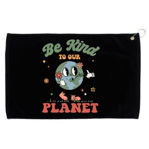 Be Kind To Our Planet Cute Groovy Earth Day Environtal Cute Gift Grommeted Golf Towel