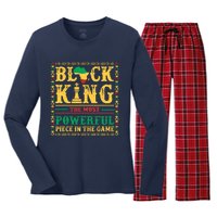 Black King The Most Powerful Piece In The Game Black History Women's Long Sleeve Flannel Pajama Set 