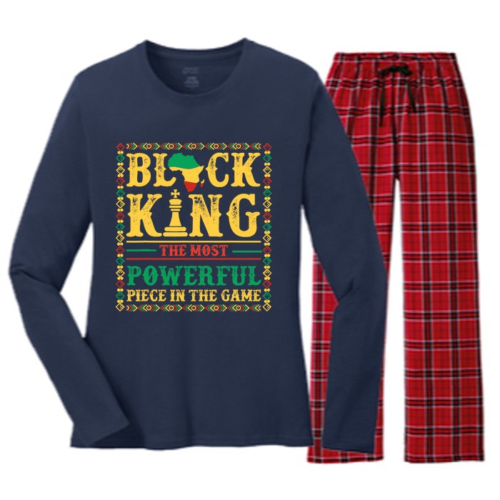 Black King The Most Powerful Piece In The Game Black History Women's Long Sleeve Flannel Pajama Set 