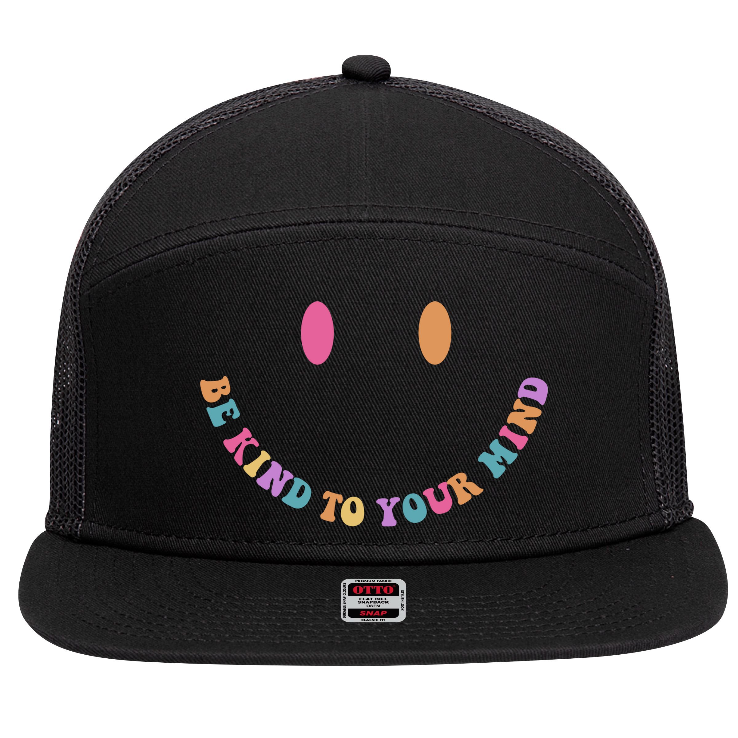 Be Kind To Your Kind Mental Health Matters Back & Front 7 Panel Mesh Trucker Snapback Hat