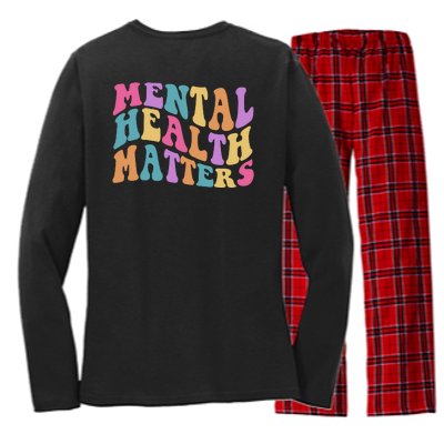 Be Kind To Your Kind Mental Health Matters Back & Front Women's Long Sleeve Flannel Pajama Set 