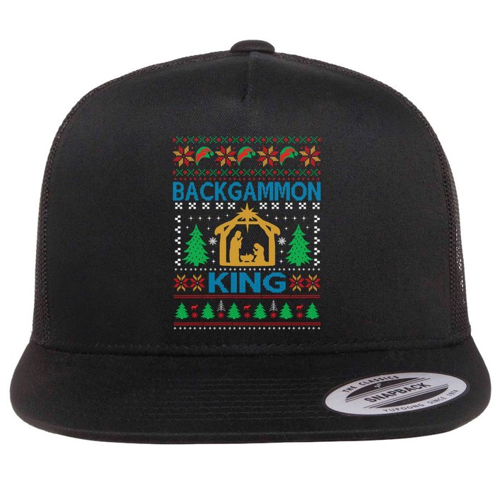 Backgammon King Ugly Christmas Flat Bill Trucker Hat