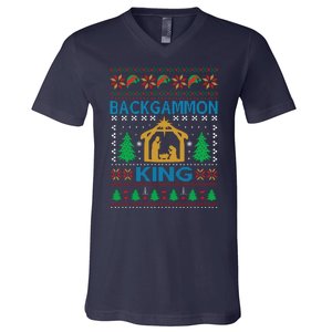 Backgammon King Ugly Christmas V-Neck T-Shirt