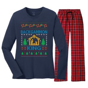 Backgammon King Ugly Christmas Women's Long Sleeve Flannel Pajama Set 