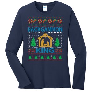 Backgammon King Ugly Christmas Ladies Long Sleeve Shirt