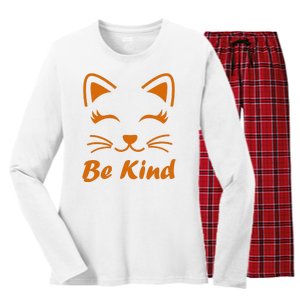 Be Kind Unity Day Orange Anti Bullying Kitten Women's Long Sleeve Flannel Pajama Set 