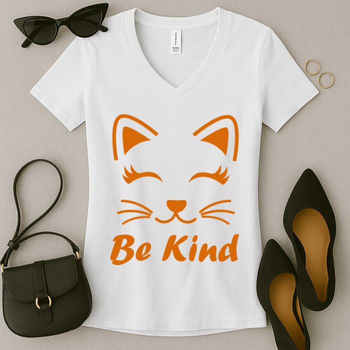 Be Kind Unity Day Orange Anti Bullying Kitten Women's V-Neck T-Shirt