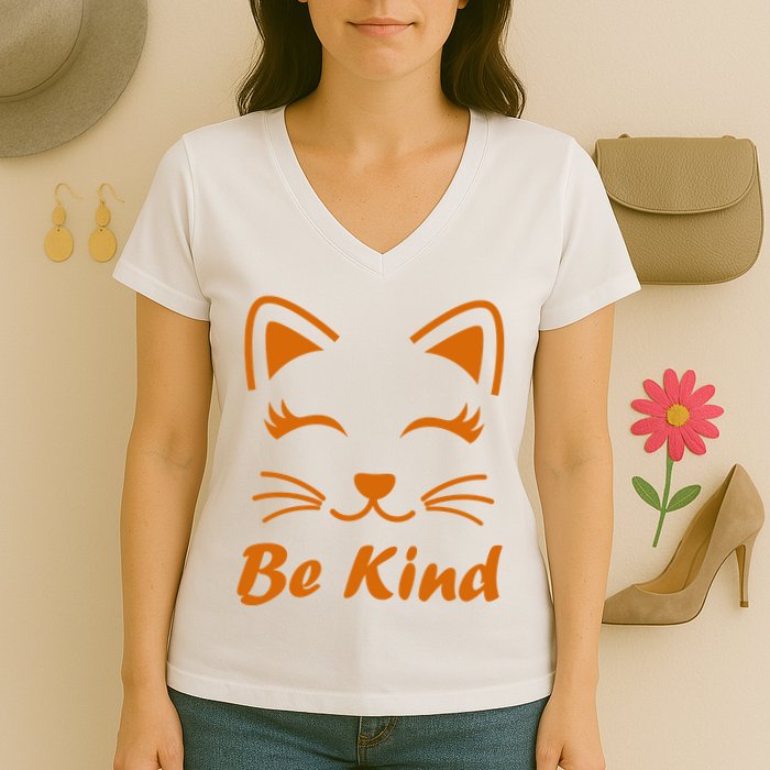 Be Kind Unity Day Orange Anti Bullying Kitten Women's V-Neck T-Shirt