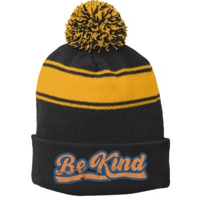 Be Kind Vintage Retro 80's Style Stripe Pom Pom Beanie