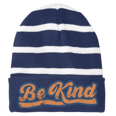 Be Kind Vintage Retro 80's Style Striped Beanie with Solid Band