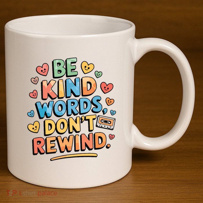 Be Kind Words DonT Rewind Funny 11oz C Handle Ceramic Mug