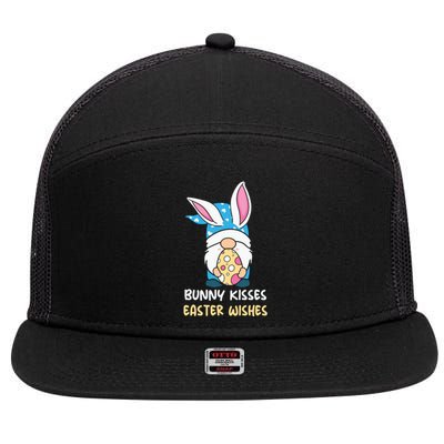 Bunny Kisses Waster Wishes Gnome Easter Day Gift 7 Panel Mesh Trucker Snapback Hat