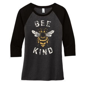 Be Kind Women Inspirational Kindness Cute Funny Bee Graphic Women's Tri-Blend 3/4-Sleeve Raglan Shirt