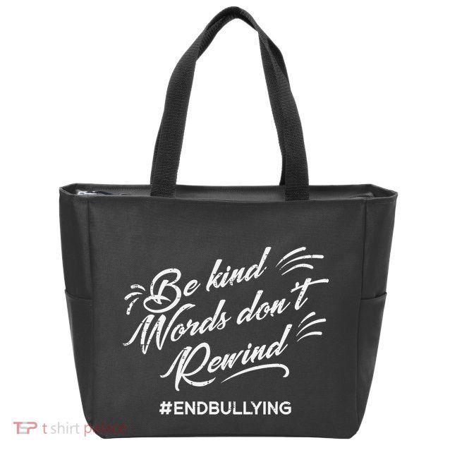 Be Kind Words Dont Rewind Orange Anti Bullying Unity Day Zip Tote Bag
