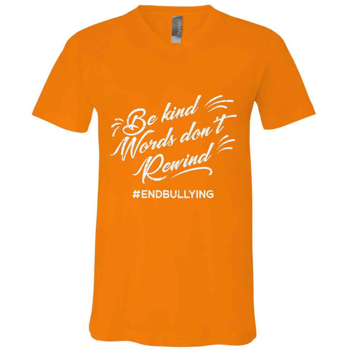 Be Kind Words Dont Rewind Orange Anti Bullying Unity Day V-Neck T-Shirt