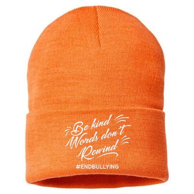 Be Kind Words Dont Rewind Orange Anti Bullying Unity Day Sustainable Knit Beanie