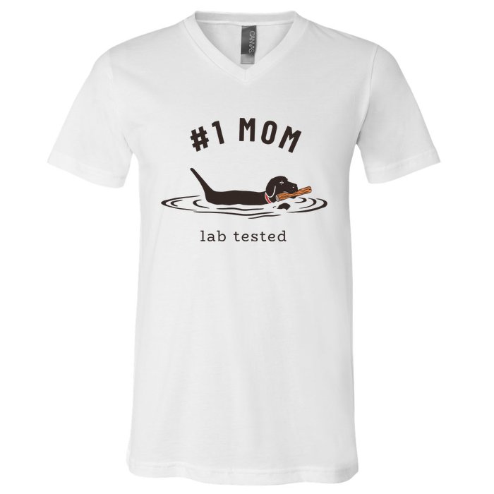 Black Lab 1 Mom Labrador Retriever Owner Mother's Day V-Neck T-Shirt