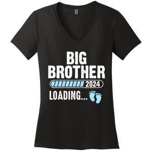 Brother Loading 2024 Baby Announcement Soon To Be Brother Women's V-Neck T-Shirt