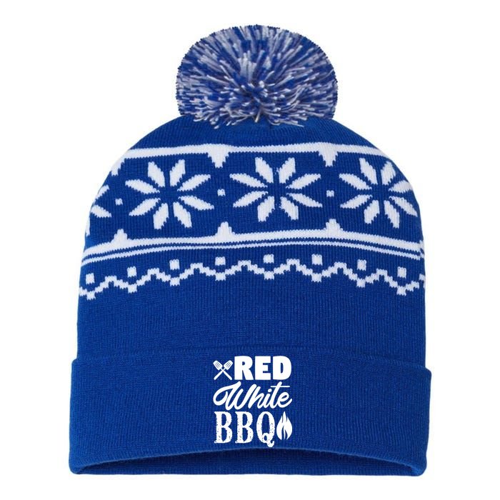 Bbq Lover 4th Of July Funny Red White Bbq Cool Gift USA-Made Snowflake Beanie