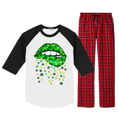 Biting Lips 420 Weed Cannabis Marijuana Stoner Gift Raglan Sleeve Pajama Set