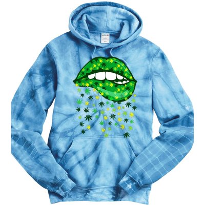 Biting Lips 420 Weed Cannabis Marijuana Stoner Gift Tie Dye Hoodie