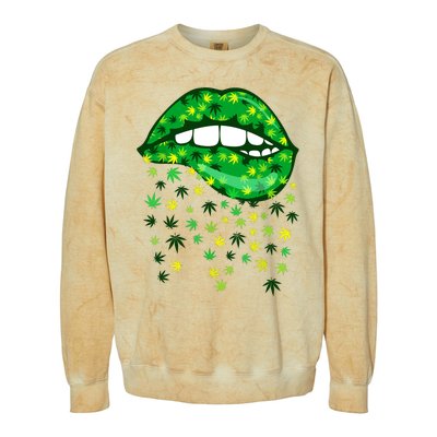 Biting Lips 420 Weed Cannabis Marijuana Stoner Gift Colorblast Crewneck Sweatshirt