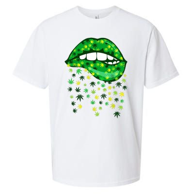 Biting Lips 420 Weed Cannabis Marijuana Stoner Gift Sueded Cloud Jersey T-Shirt