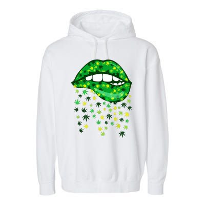 Biting Lips 420 Weed Cannabis Marijuana Stoner Gift Garment-Dyed Fleece Hoodie