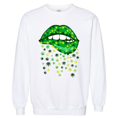 Biting Lips 420 Weed Cannabis Marijuana Stoner Gift Garment-Dyed Sweatshirt