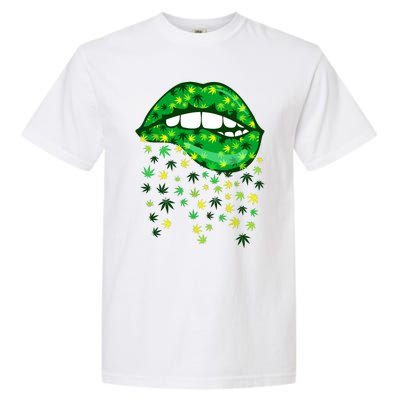 Biting Lips 420 Weed Cannabis Marijuana Stoner Gift Garment-Dyed Heavyweight T-Shirt