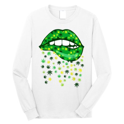 Biting Lips 420 Weed Cannabis Marijuana Stoner Gift Long Sleeve Shirt