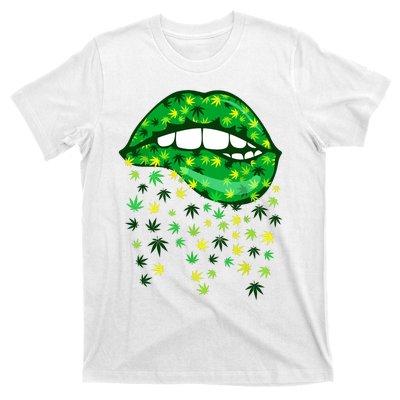 Biting Lips 420 Weed Cannabis Marijuana Stoner Gift T-Shirt