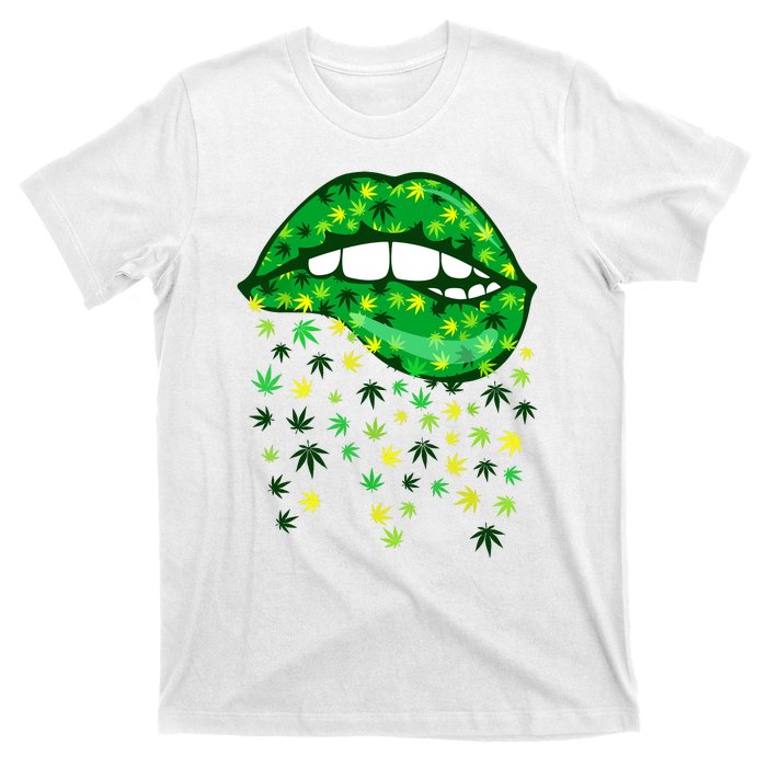 Biting Lips 420 Weed Cannabis Marijuana Stoner Gift T-Shirt