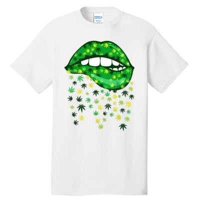 Biting Lips 420 Weed Cannabis Marijuana Stoner Gift Tall T-Shirt