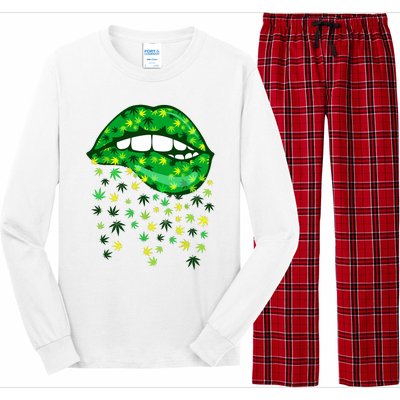 Biting Lips 420 Weed Cannabis Marijuana Stoner Gift Long Sleeve Pajama Set