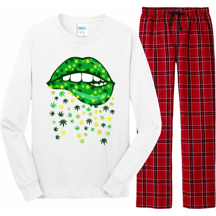 Biting Lips 420 Weed Cannabis Marijuana Stoner Gift Long Sleeve Pajama Set