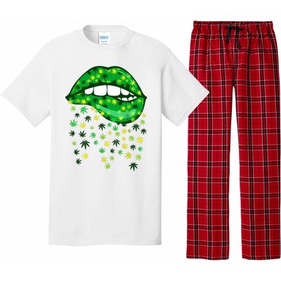 Biting Lips 420 Weed Cannabis Marijuana Stoner Gift Pajama Set