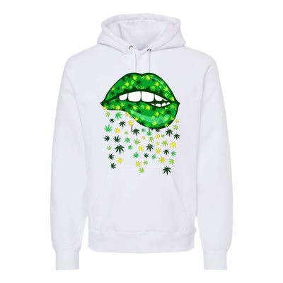 Biting Lips 420 Weed Cannabis Marijuana Stoner Gift Premium Hoodie