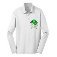 Biting Lips 420 Weed Cannabis Marijuana Stoner Gift Silk Touch Performance Long Sleeve Polo