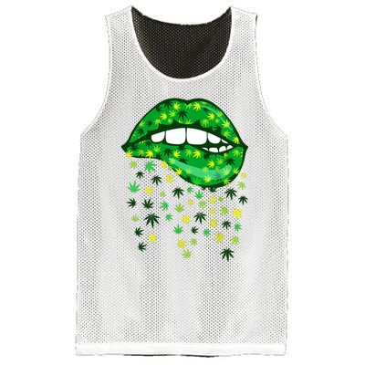 Biting Lips 420 Weed Cannabis Marijuana Stoner Gift Mesh Reversible Basketball Jersey Tank