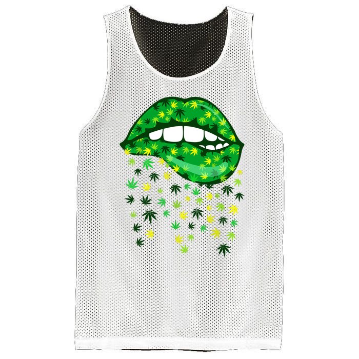 Biting Lips 420 Weed Cannabis Marijuana Stoner Gift Mesh Reversible Basketball Jersey Tank