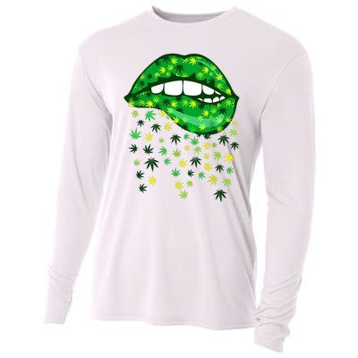 Biting Lips 420 Weed Cannabis Marijuana Stoner Gift Cooling Performance Long Sleeve Crew