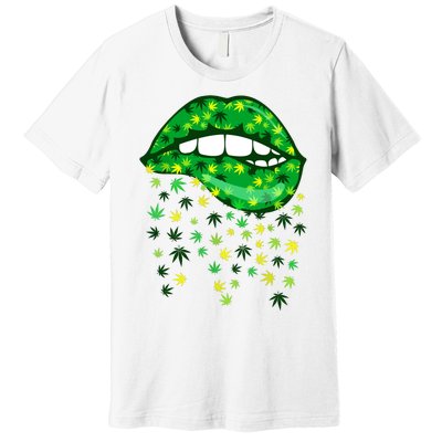 Biting Lips 420 Weed Cannabis Marijuana Stoner Gift Premium T-Shirt