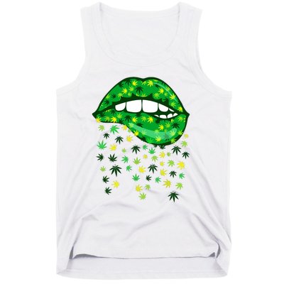 Biting Lips 420 Weed Cannabis Marijuana Stoner Gift Tank Top