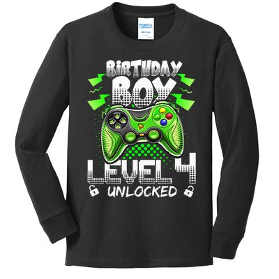 Birthday Level 4 Unlocked Video Gamer Birthday Kids Long Sleeve Shirt