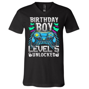 Birthday Level 5 Unlocked Gamer 5th Birthday Gift V-Neck T-Shirt