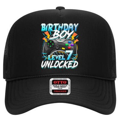 Birthday Level 7 Unlocked Video Game Birthday Party High Crown Mesh Back Trucker Hat