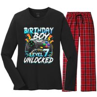 Birthday Level 7 Unlocked Video Game Birthday Party Women's Long Sleeve Flannel Pajama Set 